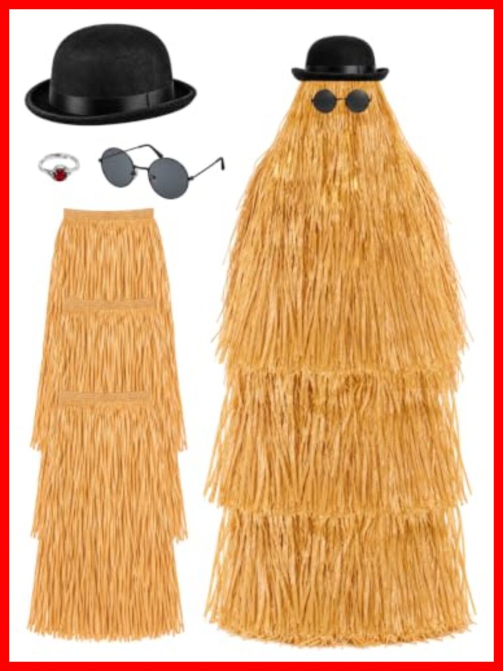 Adult Hairy Gentleman Halloween Costume Set Polyester Grass Skirts Bowler Hat